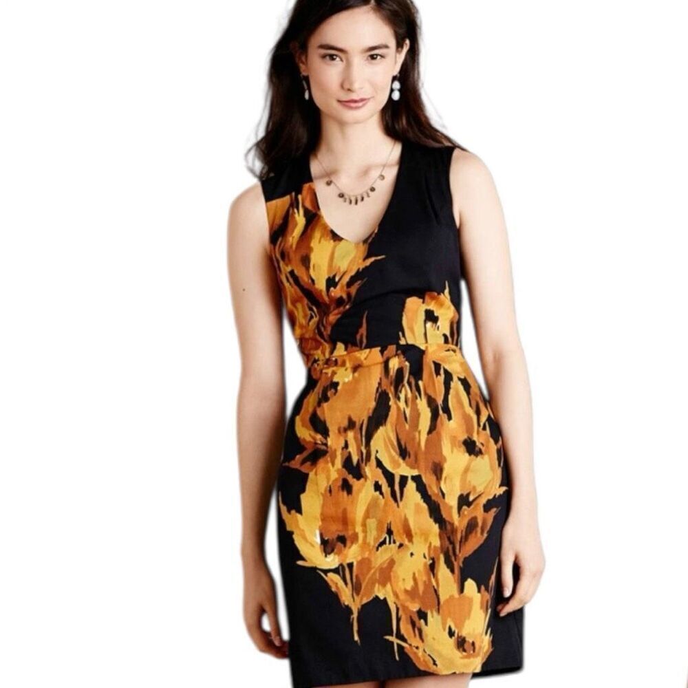 Anthropologie Tabitha Firebloom Sheath Dress 100% cotton V-neck size 2